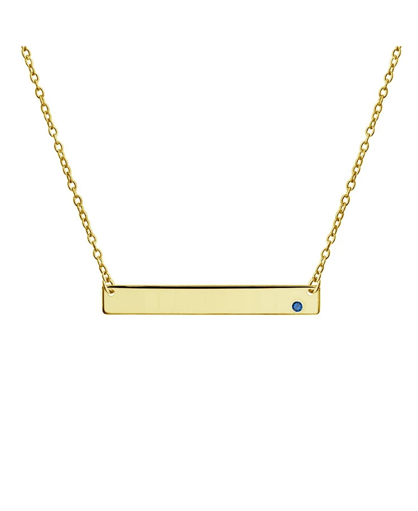 Bling Jewelry Horizontal Sideway Flat Bar Name Plated Pendant Necklace Gold Plated Sterling Silver With Crystal