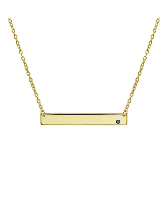 Bling Jewelry Horizontal Sideway Flat Bar Name Plated Pendant Necklace Gold Plated Sterling Silver With Crystal