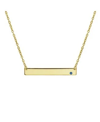 Bling Jewelry Horizontal Sideway Flat Bar Name Plated Pendant Necklace Gold Plated Sterling Silver With Crystal