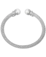 2-Pc. Set Cultured Freshwater Pearl (8 - 8-1/2mm) Mesh Cuff Bangle Bracelets in Sterling Silver & 14k Gold