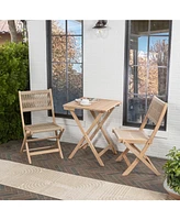 Jonathan Y Javea Modern Coastal 3-Piece Acacia Wood Outdoor Folding Bistro Set