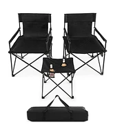 Sugift Outdoor Folding Camping Chairs and Table Set with Carrying Bag-Black