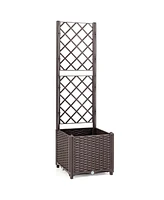 Skonyon Raised Garden Bed with Trellis Planter Box for Climbing Plants -Brown