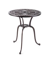 Skonyon 24 Inch Round Cast Aluminum Table Patio Dining Bistro Table with 2 Inch Umbrella Hole-Copper