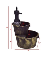 Skonyon 2 Tiers Outdoor Barrel Waterfall Fountain with Pump