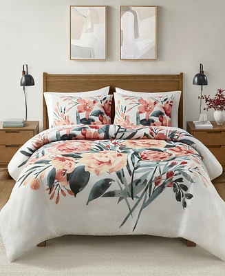 Madison Park Dahlia 3-Pc. Duvet Cover Set, King/California King - Peach/Off