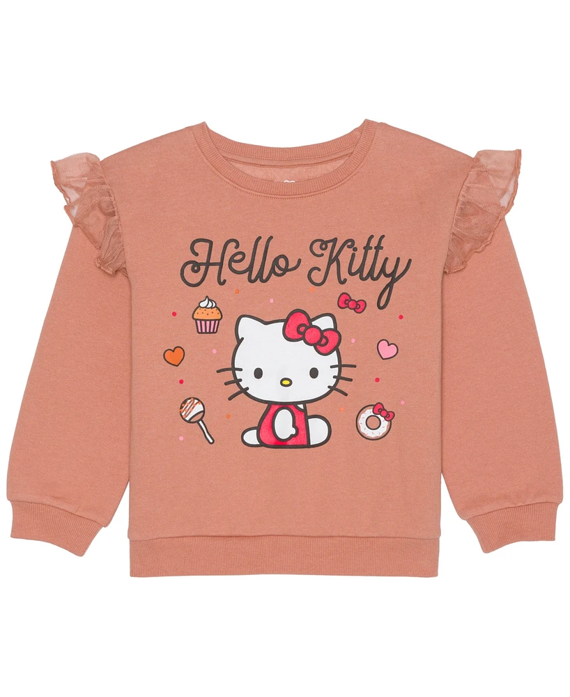 Hello Kitty Toddler and Little Girls Long Sleeve Ruffle Sweatshirt