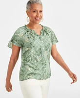 Style & Co Women's Printed Shine Flutter-Sleeve Blouse, Created for Macy's