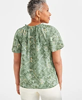 Style & Co Women's Printed Shine Flutter-Sleeve Blouse, Created for Macy's