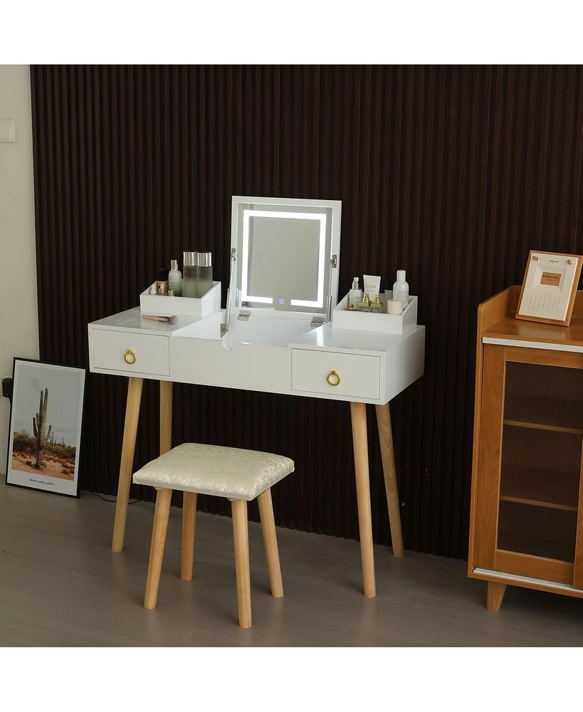 Streamdale Furniture Led Vanity Desk with Mirror, Power Outlet, and Storage