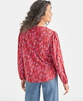 Style & Co Women's Printed Tassel Knit Blouse, Created for Macy's