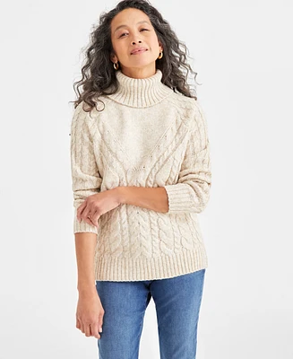 Style & Co Women's Lurex Cable-Knit Turtleneck Sweater, Created for Macy's