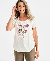 Style & Co Petite Feliz Navidad Flower Whimsy Graphic T-Shirt, Created for Macy's