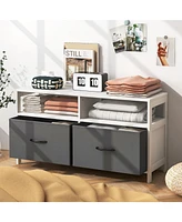 Sugift Fabric Chest of Drawers with 2 Drawers and 2 Open Shelves-White