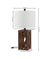 Jonathan Y Stewart 21.5" Farmhouse Wood Led Table Lamp, Black (Set of 2)