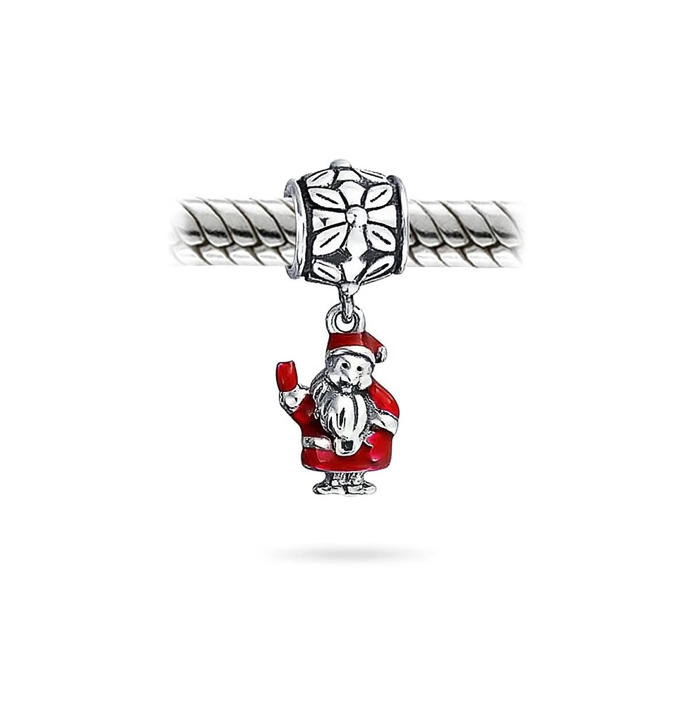 Bling Jewelry Holiday Christmas Red Santa Claus Dangle Charm Bead For Women For Enamel Sterling Silver Fits European Bracelet