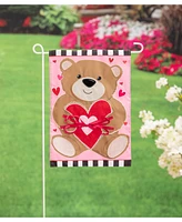 Evergreen Valentine's Bear Applique Garden Flag