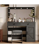 Streamdale Furniture Vanity Table with Large Mirror, Led Lights, and 3 Drawers