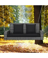 2-Person Patio Pe Wicker Hanging Porch Swing Bench Chair Cushion 800lbs