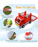 Costway Fire Truck Themed Inflatable Castle Water Park Kids Bounce House Blower Excluded