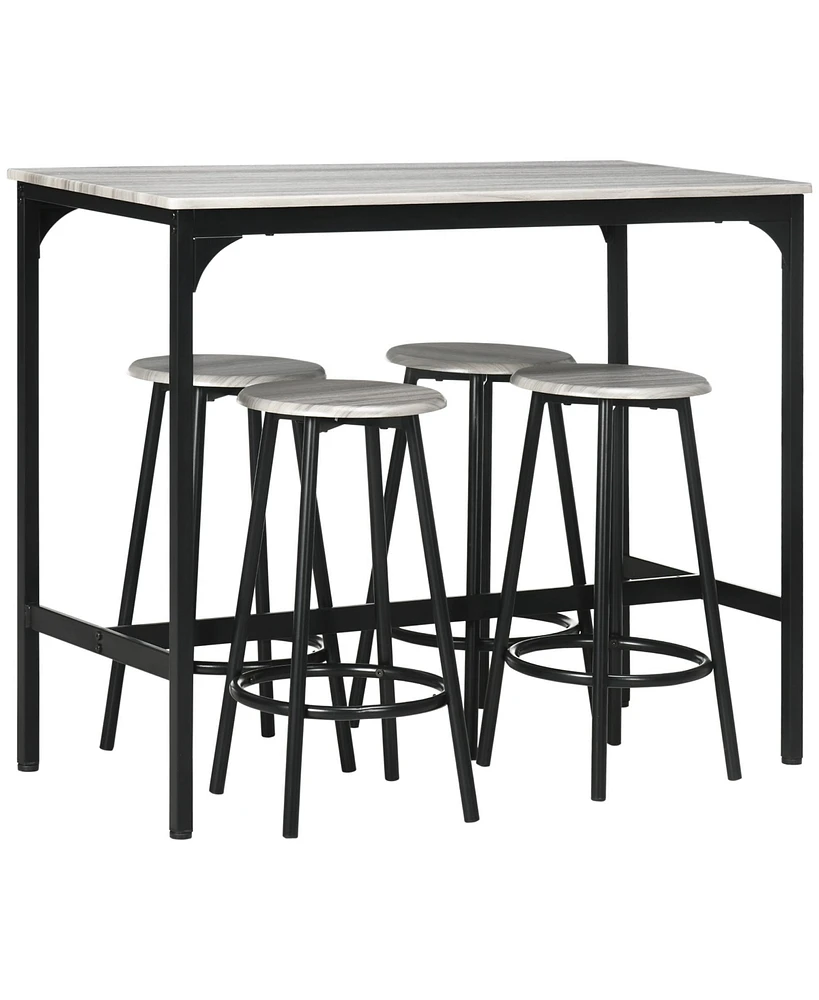 Simplie Fun 5-Piece Rustic Counter Height Table Set with Bar Stools