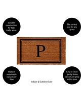 Evergreen Monogram Indoor Outdoor 100% Natural Coir Doormat 28" x 16" | Letter "P"