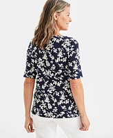 Style & Co Petite Floral Dance Elbow-Sleeve Top, Created for Macy's