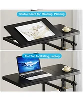 Tribesigns Height Adjustable C Table with Wheels, Mobile Couch Snack Side Tiltable Drawing Board, Sofa Bedside Laptop Stand Shaped Tv Tra