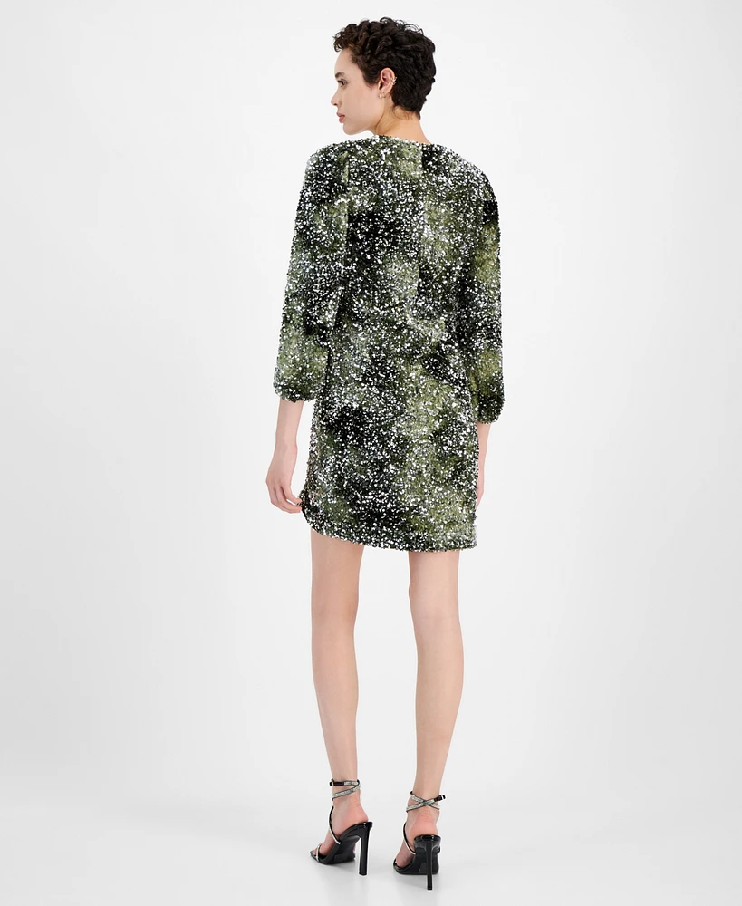 Boss Orange Women's V-Neck 3/4-Sleeve Sequin Dress