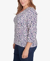 Hearts Of Palm Plus Printed Essentials 3/4 Sleeve Top