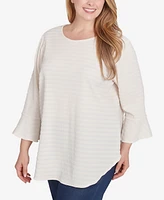 Ruby Rd. Plus Ballet Neck Luxe Smocked Top with Ruffle Sleeves