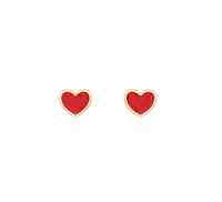 The Lovery Red Enamel Heart Stud Earrings 14K Gold