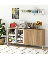 Skonyon 63 Inches Buffet Sideboard with 4 Compartments and Push-to-Open Cabinet-Natural