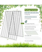 Skonyon 2 Pieces Foldable A-Frame Trellis Plant Supports with Twist Ties-Green
