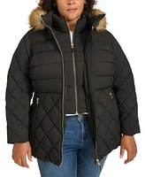 Tommy Hilfiger Plus Faux-Fur-Trim Hooded Puffer Coat, Created for Macy's