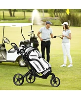 Skonyon Folding Golf Push Cart with Scoreboard Adjustable Handle Swivel Wheel-Gray