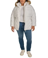 Tommy Hilfiger Plus Size Faux-Fur-Trim Hooded Puffer Coat, Created for Macy's