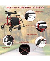 Skonyon Folding Rollator Walker with 8-inch Wheels and Seat-Red