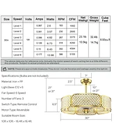 Skonyon 30 Inch Caged Ceiling Fan With Light Crystal Lampshade 6 Light Bases-Golden