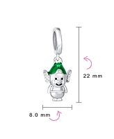 Bling Jewelry Xmas Santa Helper Fun Holiday Christmas Cartoon Dangling Enamel Green Elf Charm Bead Women For Sterling Silver For European Bracelet