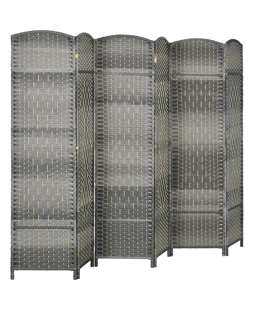 Homcom 6 Panel Room Divider Hand-Woven Freestanding Partition, Mixed Gray