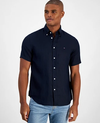 Tommy Hilfiger Men's Short Sleeve Button-Down Linen Shirt