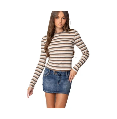 Edikted Women's Sivan Striped Long Sleeve T Shirt