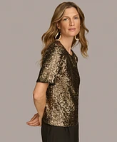 Donna Karan New York Women's Short-Sleeve Sequin Top