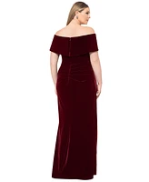 Xscape Plus Velvet Off-The-Shoulder Ruffle Gown