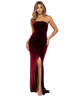 Xscape Petite Velvet Bustier Sleeveless Side-Slit Gown