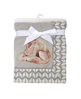 Lambs & Ivy Painted Forest Fox Coral Fleece Baby Blanket - Gray