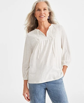 Style & Co Women's Cotton Velvet Bib Top, Created for Macy's