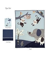 Lambs & Ivy Jungle Party 3-Piece Elephant/Monkey Baby Crib Bedding Set