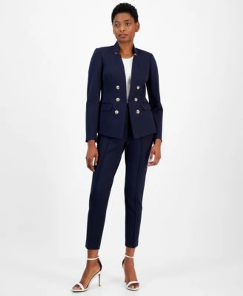 Tahari Asl Womens Faux Double Breasted Blazer Seamed Ponte Pants